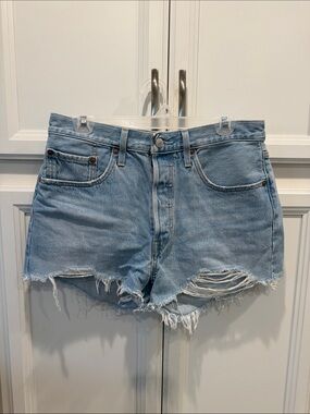 Light Blue Distressed Denim Shorts
